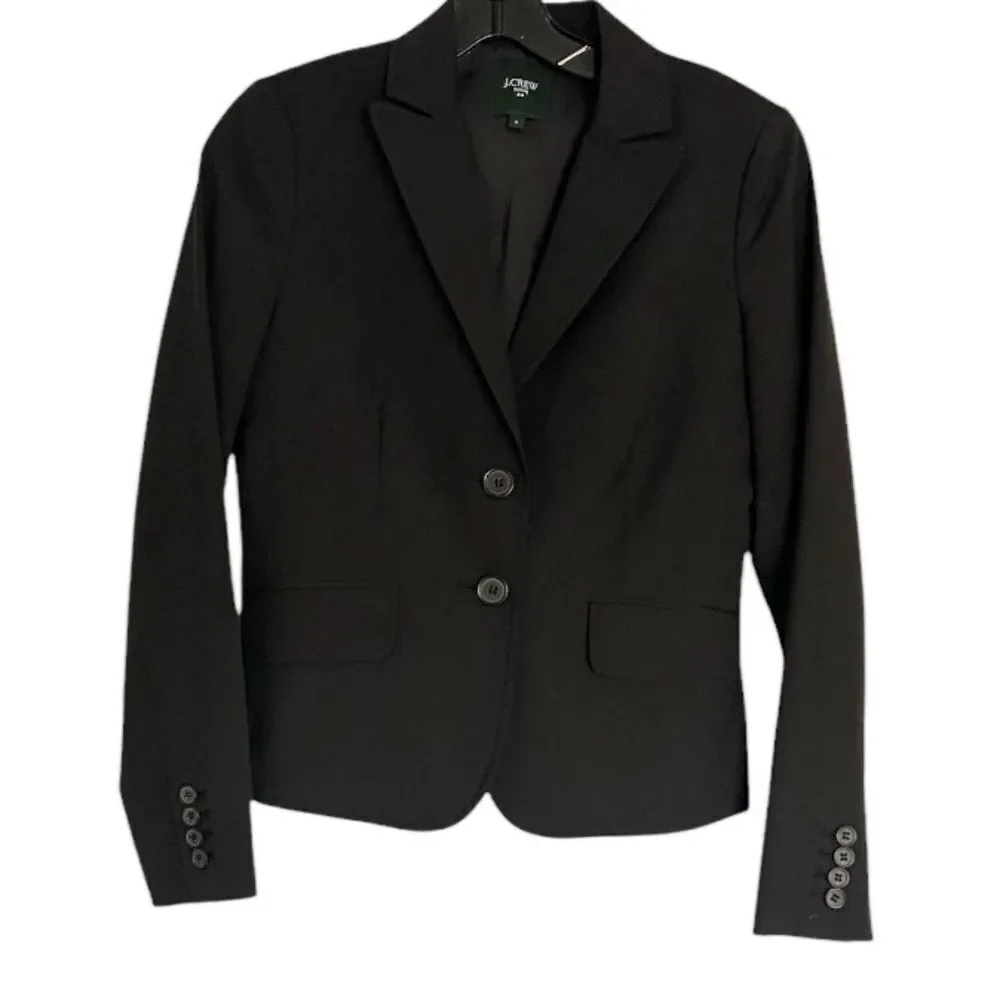 J. Crew Suiting Black Lightweight Wool Lined Blazer Size 0